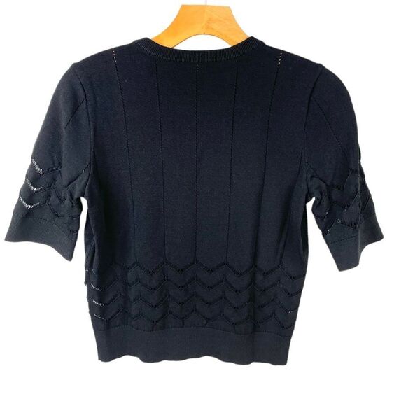 A.L.C. Black Short Sleeve Cropped Chevron Trim Sweater Size M - Picture 3 of 7